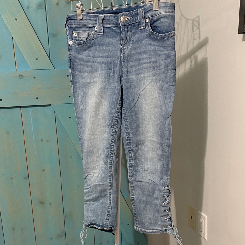 True Religion Women's Blue Jeans with Lace-Up Detail